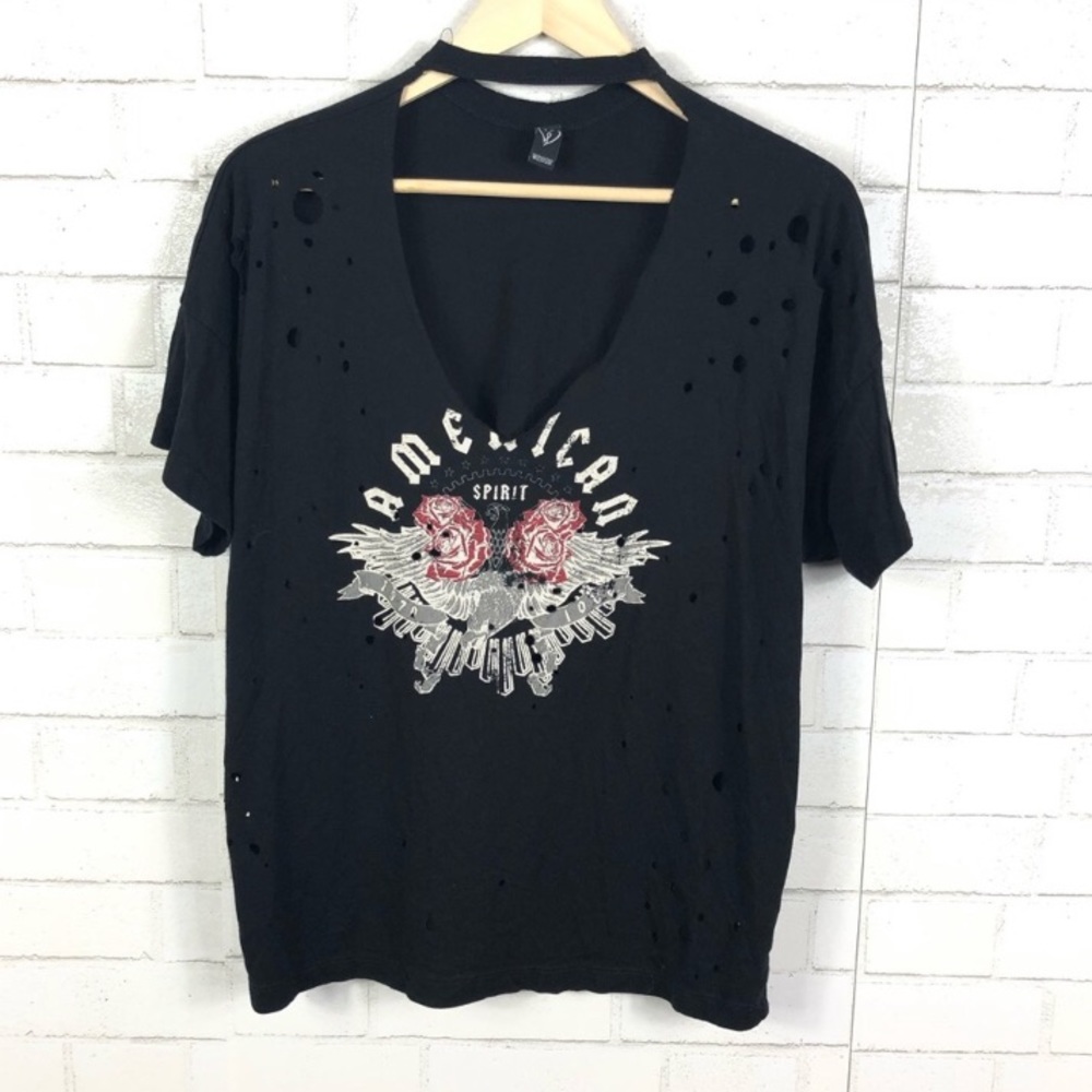 Distressed Graphic Choker Neck Tee